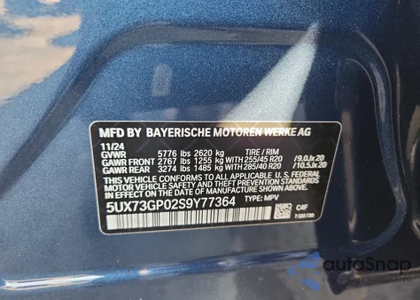 2025 BMW X3 M50 from USA, damaged, VIN 5UX73GP02S9Y77364